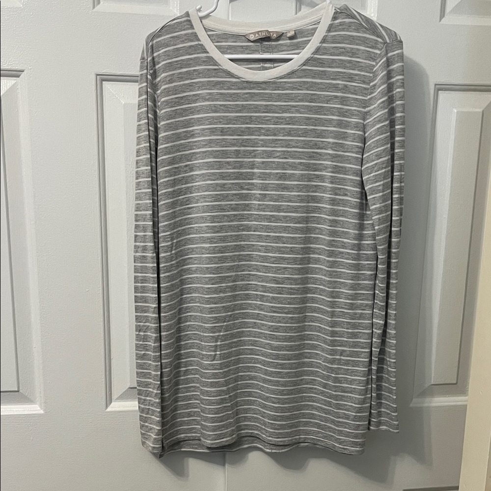 Athleta Top‎ Shirt Long Sleeve Gray White Striped Size S